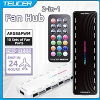 TEUCER ARGB Controller 1 To 10 4pin PWM Cooling Fan Hub Sata Powered Magnetic Suction Hub Addressable RGB Splitter for PC Case
