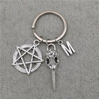 Gothic Punk Pentagram Raven Skull Keychain A-Z Letter Charm Keyring Witchy Lover Halloween Gifts