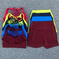 2 PCS Women's Nylon Yoga Set Sexy Sport Bra High Waist Sports Shorts Gym Fitness Sleeveless Workout Suit Sporstwear
