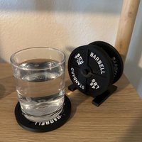 Non-Slip 3D Printed Weight Plate Coaster Set Barbell Bumper Drink Coasters with Storage Rack for Home Gym Bar Decor