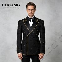 ULBYANRY Gold Beads 2 Pcs Men's Formal Suit Set, Slim Fitting Double Breasted Suit Jacket Pants, Formal Occasion Suit Attire