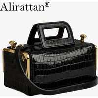 Alirattan 2026 New Women's Black Retro Handle Handbag - Luxury Gold Hardware Structured Crossbody Shoulder Bag