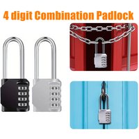 4-Digit Long Shackle Combination Padlock, Zinc Alloy Code Lock for Luggage/Gym/Locker, Black & White, Weatherproof Security Lock