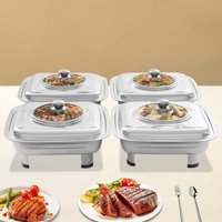 4pcs, Chafing Dishes Buffet Set Stainless Steel Buffet Food Holders with Lids Serving Trays for Parties Buffets Banquets Dinners
