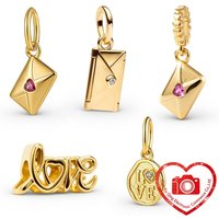 New Sparkling Golden Love Stamp Charms Love Letter Envelope Handwritten Love Beads Fit Original Bracelets DIY Women Jewelry Gift