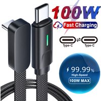 100W USB Type C Fast Charging Cable 90° Degree Dual Elbow Nylon Braided Data Cord Right Angle Cable for IPhone Samsung Xiaomi