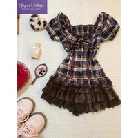 Japanese Sweet Preppy Style Lolita 2 Piece Set Women Slim Bow Plaid Lace Top + Ruffle Lace Cake Skirt Vintage Casual Outfits