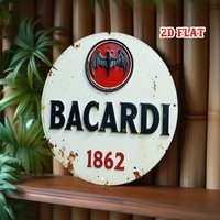 Tin Sign - Vintage Durable Metal Plaque Wall Decor, Bacardi Rum 1862 Bat Logo Themed Home Office Bar Man Cave Wall Art