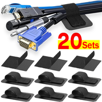 4-20Sets Self-Adhesive Under Desk Cable Ties Adjustable Hook and Loop Cord Organizer for Home Office Wire Management Wire Strap
