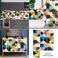 Colorful Geometric Pattern Tiles Wall Sticker Kitchen Backsplash Oil-proof Bathroom Home Decor Self-adhesive Art Wall Decals