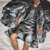 Unisex Glossy Satin Long Dress Loose Pajamas Maxi Dress Women Men Elegant Dresses Sleeping Wear