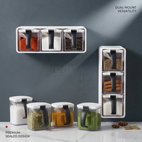 Gewürzdosen-Set mit drei Fächern, 390 ml, Wandhalterung mit Löffel, Gewürzglas, Aufbewahrungsbehälter, Salz, Zucker, Pfeffer, Gewürzdose