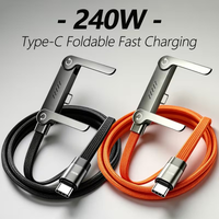 High-Power Braided Type-C Charging Cable, Foldable Stand Design, Universal Fast Charging Cord for iPhone, iPad, Xiaomi, Honor