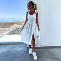 Summer Sexy Strap Midi Party Dresses Women 2024 Fashion Sleeveless Backless Print Slim White Dress Vacation Sundress Elegant