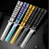 1Pc Foldable Comb Stainless Steel Practice Training Butterfly Knife Comb Beard Moustache Brushes Salon Hairdressing Styling Tool