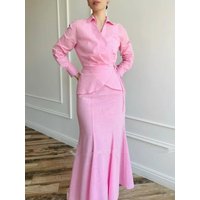 Ramadan Two Piece Sets Shirt Skirt Women Muslim Suits Shirt Blouse Musulman Ensembles Moroccan Kaftan Islamic Dress Sets 2025
