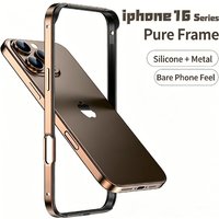 Light Aluminum Metal Frame For IPhone16 Pro Max Bumper Case Ultra Thin Alloy Hybrid Silicone Back Acccessories