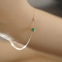 925 Sterling Silver Geometric Square Emerald Zircon Bracelet Women's Fashion and Personality Bracelet Wedding Jewelry
