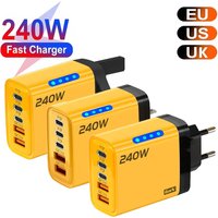 5 in 1 240W GaN Desktop Fast Charger 2USB 3Type C with LED Light Power Adapter for iPhone 17 16 15 Samsung Xiaomi EU US UK Plug