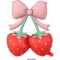 Sweet Strawberry Bow Foil Balloons Large Pink Bow Berry Ballons Girls Birthday Party Photo Booth Backdrop
