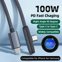 Type C to Type C 100W 6A Fast Charging Data Cable 90° Elbow Android Phone for Samsung Xiaomi USB C Cord For iPhone 15-17 Series