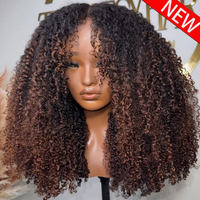 Glueless Ombre Brown Kinky Curly Soft Pre-plucked 26" Long 180 Density Synthetic Lace Front Wig For Women Baby Hair Daily