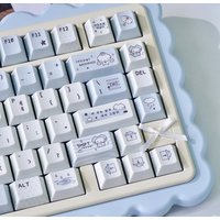 Blue Rain Theme Keycaps Cute Cartoon Cherry Profile Dye Sub PBT Keycaps 143 Keys Korean Legend Keycap for Mechanical Keyboard