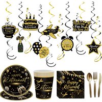 Retirement Party Black Gold Disposable Paper Plate Napkin Cup Tableware For Men Women Retirement Theme Party Decoration Supplies