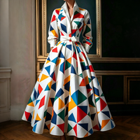 Elegant Printing Women Maxi Dresses Stand Collar Long Sleeve Long Dress Ladies Party Wedding Evening Prom Dresses Vestido