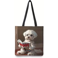 Maltese Dog Lover's Tote Bag Large High-Quality Reusable Shopping & Travel Handbag with Humorous Pattern Shoulder Pouch