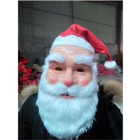 Christmas Santa Claus Latex Mask Red Santa Hat Adult White Beard Old Man Mask Costume Christmas New Years Party Supplies