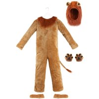Unisex Adult Comfy Wear One-piece Hooded Jumpsuit Sized Lion Costumes for Halloween Cosplay Party Outfits Dress Up Set