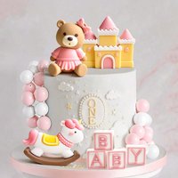 Pink Bear Baby Shower Cake Topper Decoration Bears Train Design Birthday Party Decor for Baby Arrival Cakes