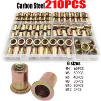 210/165/100 pièces boîte écrous à rivets en acier au carbone M4 M5 M6 M8 M10 M12 écrous à rivets à tête plate ensemble matériel multi-tailles insérer écrous à rivets