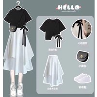 Fashion Women Streetwear Y2k Casual Crop Top Pleated Skirts 2 Pcs Set Summer Elegant Slim Outfit Drawstring