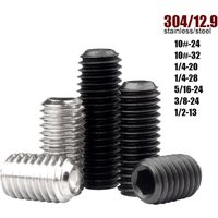 10pc UNC/UNF 10#-24/32 1/4-20/28 to 1/2-13 304 Stainless 12.9 Black Steel Hex Hexagon Socket Allen Cup Point Grub Bolt Set Screw