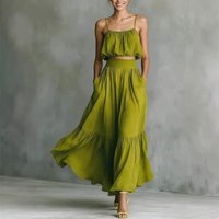 Summer New Cami Top 2 Piece Sets Women's Fashion Solid Sleeveless Suspender Vests & High Waist Maxi Skirt Two Piece Vacation