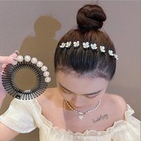 New Flower Pearl Round Plastic Hair Comb For Women Broken Hair Finish Headband Tool Vintage Hair Clip Fashion Hair Accessories