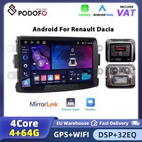Podofo 8-calowe radio samochodowe Android Carplay 4+64G z Androidem i Carplay do Renault Dacia Duster Sandero Logan Dokker, nawigacja GPS, FM RDS, Mirror Link, radio samochodowe 2DIN