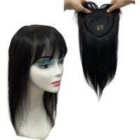 18-45cm Natural Black Human Hair Toppers For Women Clip In Hair Piece with Bangs Fringe Brazilian Hair Extensions for Hair Loss