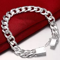 Fine Classic charms 10MM geometry chain 925 Sterling silver Bracelets for man women Wedding party Christmas Gift fashion Jewelry