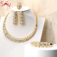 Sunny Jewelry Sets Italy Design Dubai Gold Color Bamboo Knots Shape Necklace Ring Bracelet Earrings Ladies Wedding Party Gift