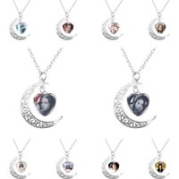 Lana Del Rey Peach Heart Moon Necklace Men Women Pendant Gift Singer Glass Handmade Necklace Fans Jewelry Gifts Born To Die