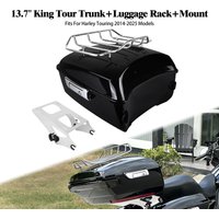 Motorcycle King Tour Trunk 13.7 Inch With Rack Mount For Harley Touring Road Street Electra Glide 2014-2025 Top Case Luggage Box