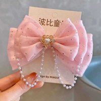 Princess Pink Pearl Big Bow Hairpin Red Bow Girl Hair Accessories Cute Pearl Head Hairpin Girl Pink Blue Cute Hairpin Part ZY02
