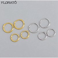 925 Sterling Silver Ear Needle Smooth Hoop Earrings For Women Circle Round Piercing Huggie Earrings Minimalist Party Jewelry