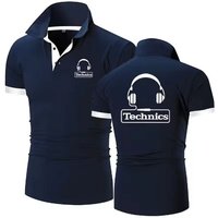 2025 Summer Men's Technics DJ Logo Print Popular Solid Color Lapel Collar High Street Breathable Quick Drying Cotton Polo Shirt