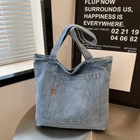 Washed Soft Denim Large Capacity Embroidered Tote Bag Women Fashion Niche Versatile Bucket Shoulder Handbag Shopping Bag