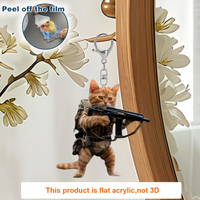 2D Cat Soldier Keychain Cartoon Kitten Pendant Acrylic Christmas Ornament Hanging Decoration for Car Bag Festive Party Gift