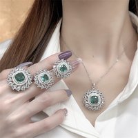 Classic diamonds inlay retro green gemstone high-end jewelry sets new in luxurious exquisite flower necklace earrings ring